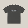 Marathoner Type-led Tee, Washed Charcoal, back print in silver-grey, tile