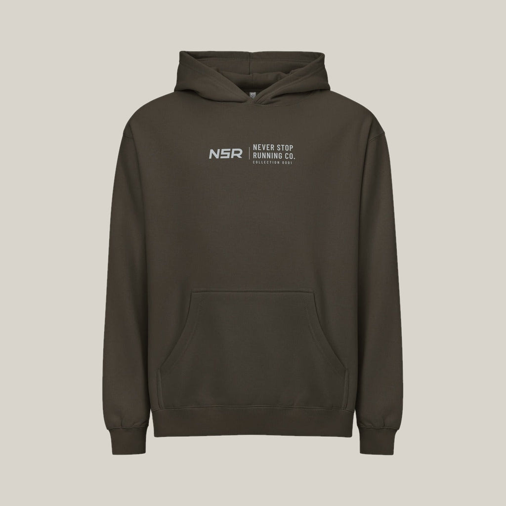 NSR Horizontal Chest Hoodie, Vintage Black, front print in silver-grey, tile