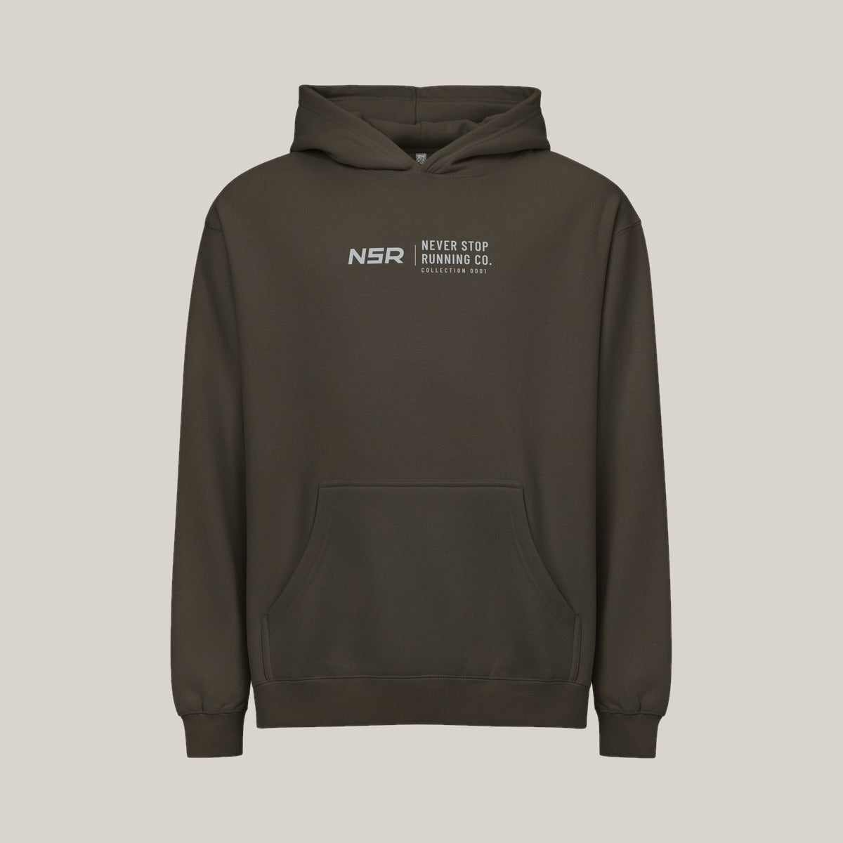 NSR Horizontal Chest Hoodie, Vintage Black, front print in silver-grey, tile