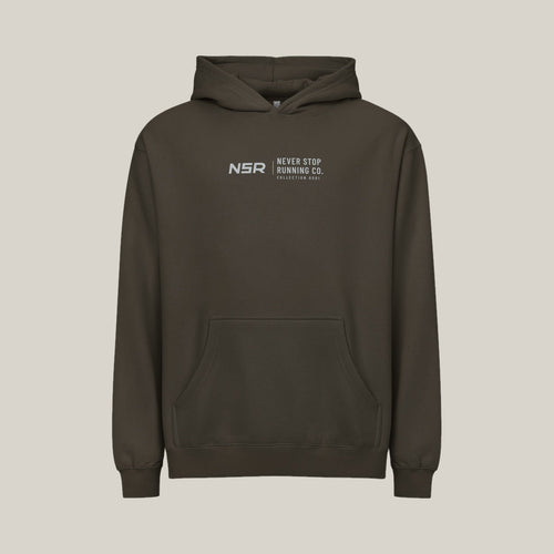 NSR Horizontal Chest Hoodie, Vintage Black, front print in silver-grey, tile