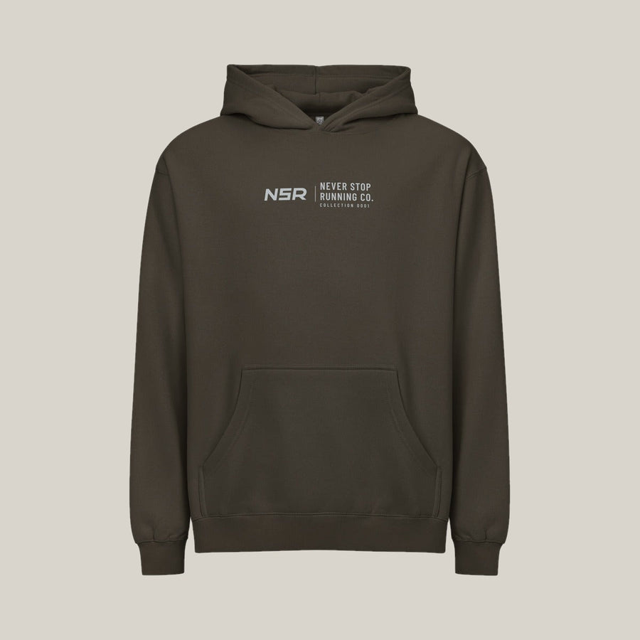 NSR Horizontal Chest Hoodie, Vintage Black, front print in silver-grey, tile