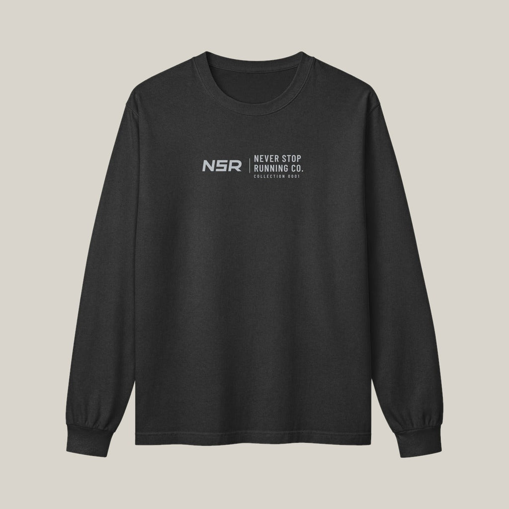 NSR Horizontal Chest Long Sleeve, Washed Charcoal, front print in silver-grey, tile
