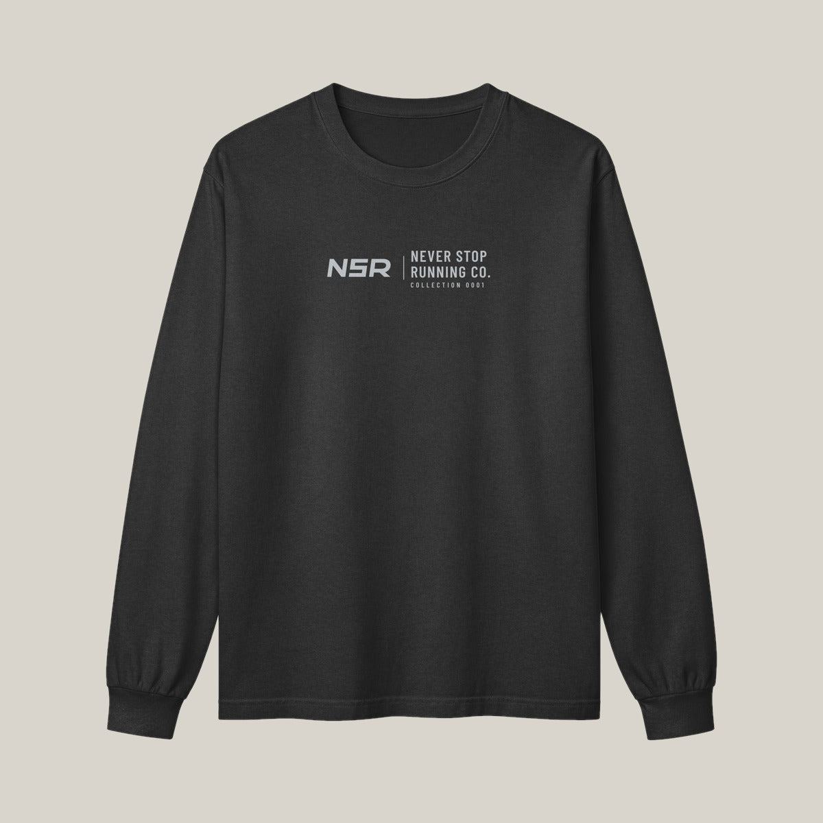 NSR Horizontal Chest Long Sleeve, Washed Charcoal, front print in silver-grey, tile