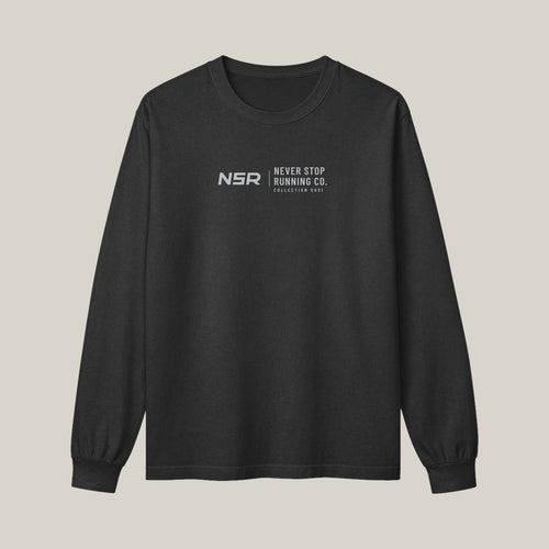 NSR Horizontal Chest Long Sleeve, Washed Charcoal, front print in silver-grey, tile