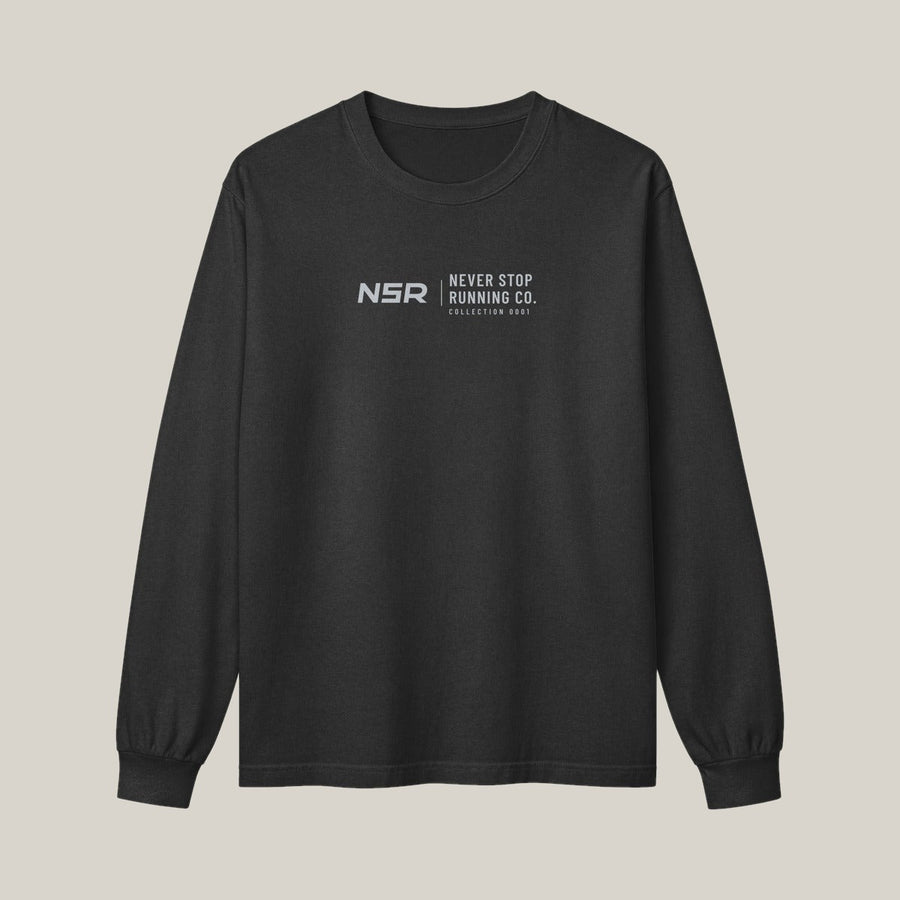 NSR Horizontal Chest Long Sleeve, Washed Charcoal, front print in silver-grey, tile