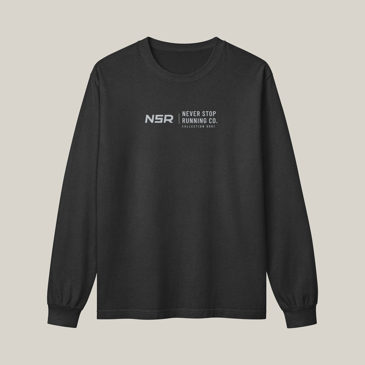 NSR Horizontal Chest Long Sleeve, Washed Charcoal, front print in silver-grey · grey