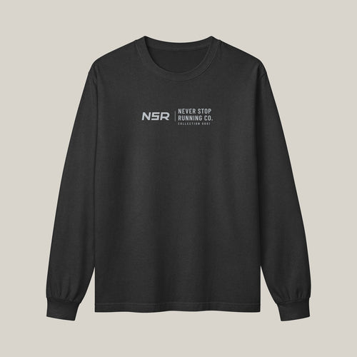 NSR Horizontal Chest Long Sleeve, Washed Charcoal, front print in silver-grey · grey