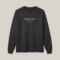 NSR Stacked Chest Long Sleeve, Washed Charcoal, front print in silver-grey, tile