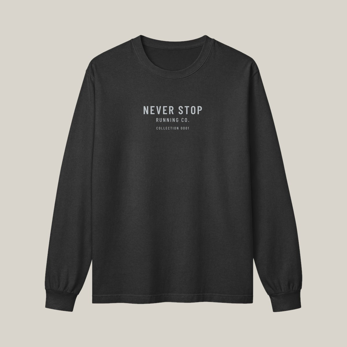 NSR Stacked Chest Long Sleeve, Washed Charcoal, front print in silver-grey, tile