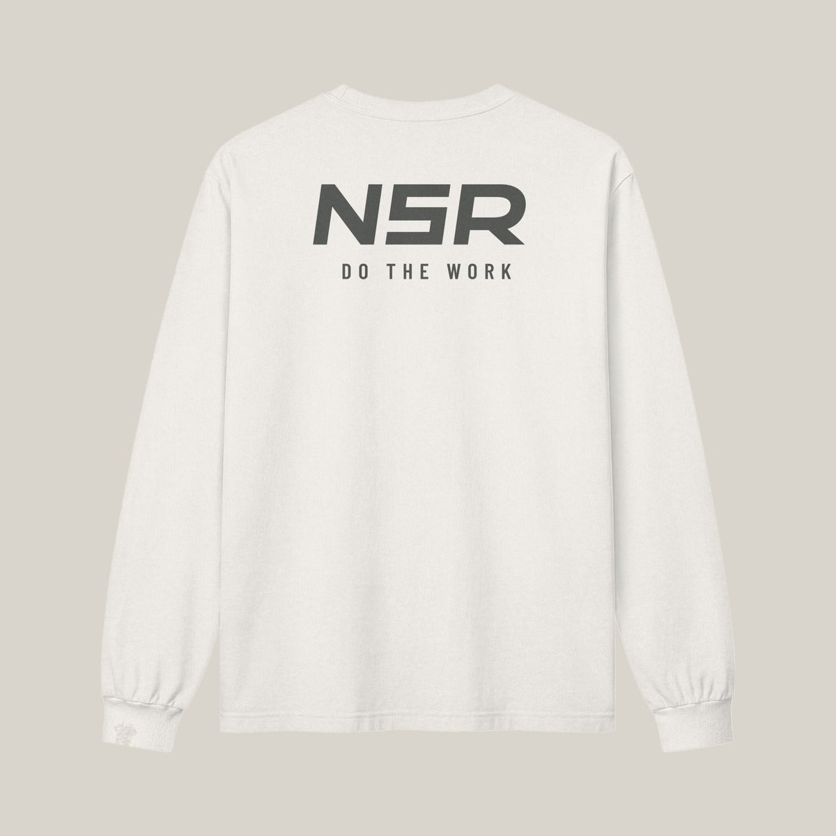 NSR Stacked Chest Long Sleeve, Bone, back print in Charcoal: NSR mark over DO THE WORK · grey