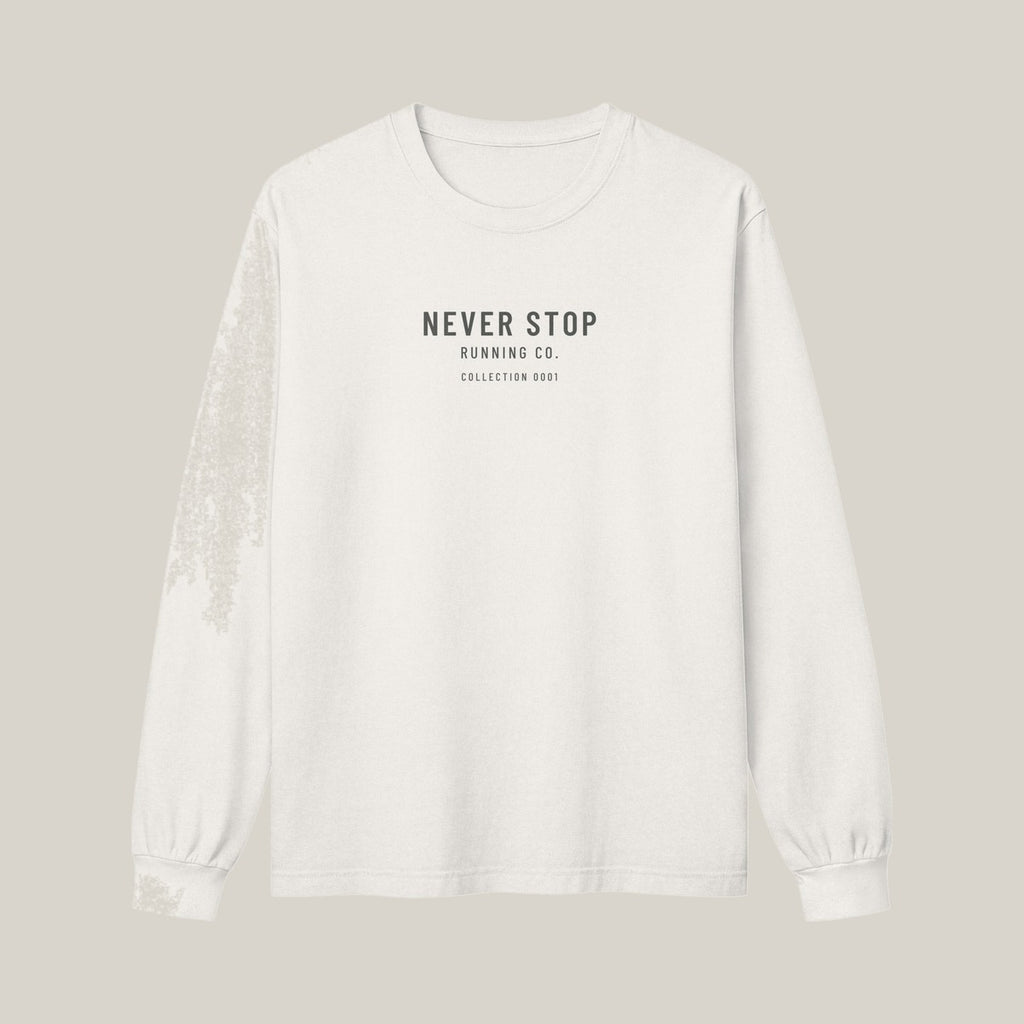 NSR Stacked Chest Long Sleeve, Bone, front print in Charcoal · grey