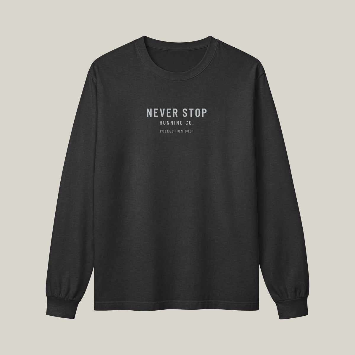 NSR Stacked Chest Long Sleeve, Washed Charcoal, front print in silver-grey · grey