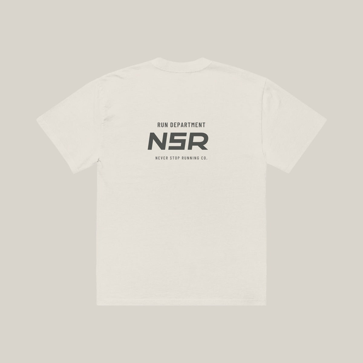 Run Department Casual Tee, back print in Charcoal on Faded Bone · grey