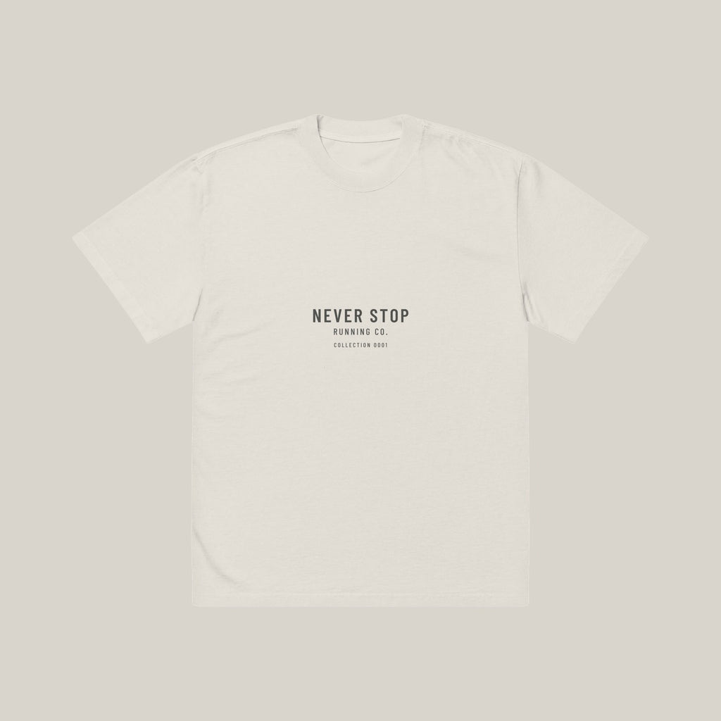 Runner Type-led Tee, front print in Charcoal on Faded Bone · grey