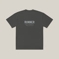 Runner Type-led Tee, Washed Charcoal, back print in silver-grey, tile