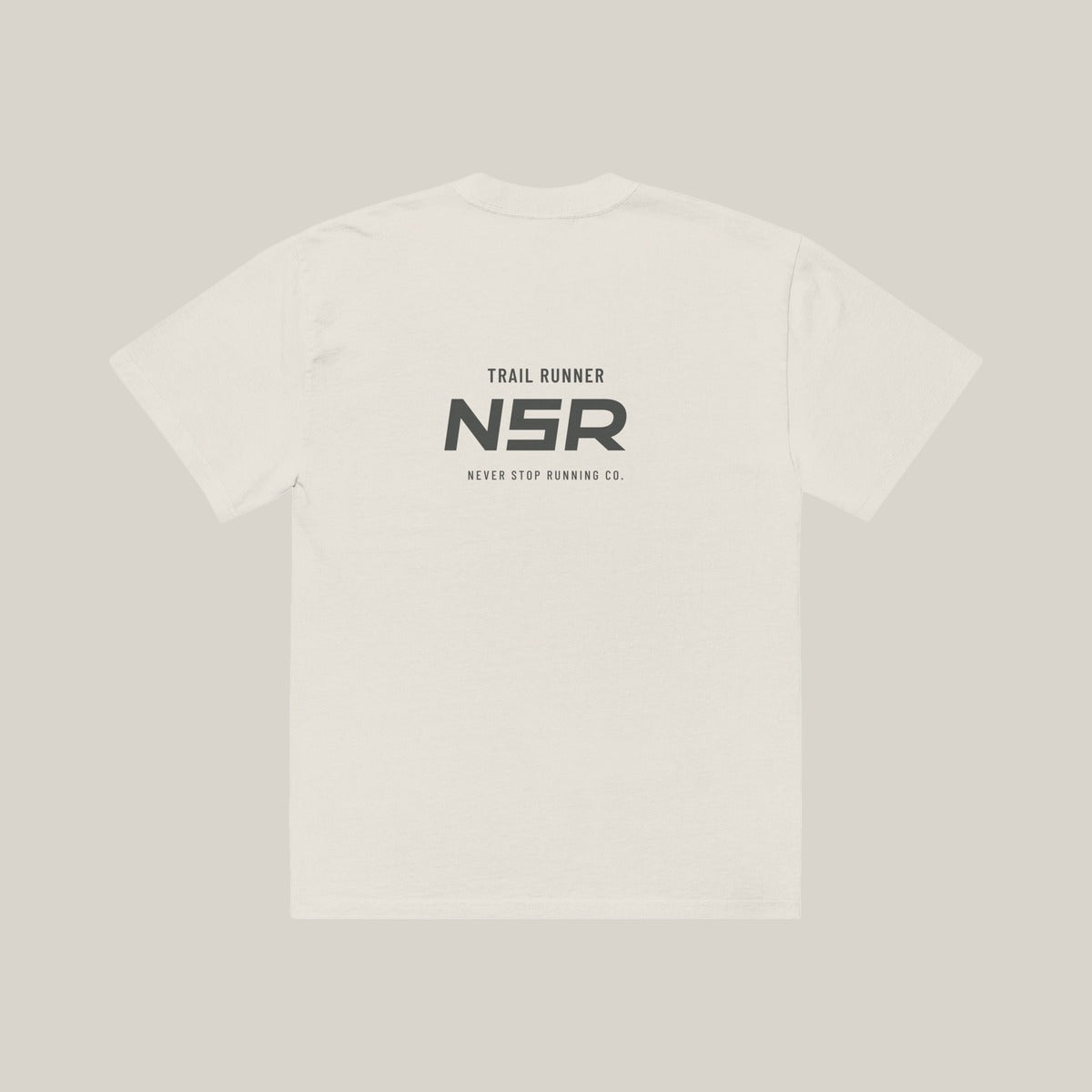 Trail Runner NSR-led Tee, back print in Charcoal on Faded Bone · grey