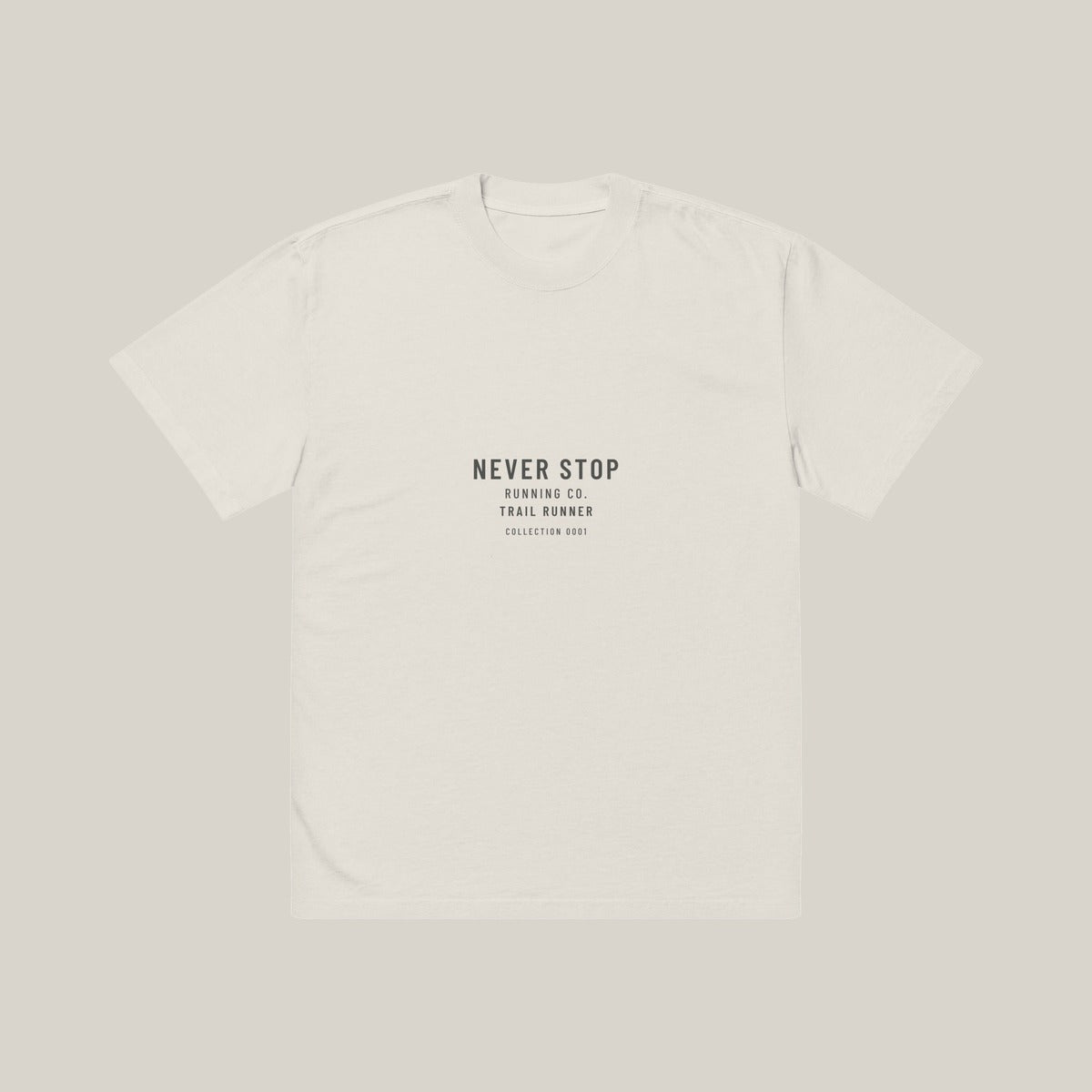 Trail Runner NSR-led Tee, front print in Charcoal on Faded Bone · grey