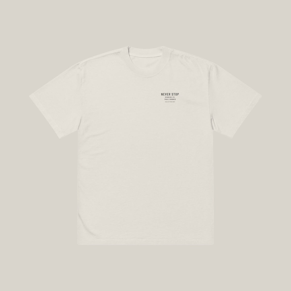 Trail Runner NSR-led Tee, front print in Charcoal on Faded Bone, alternate placement · grey