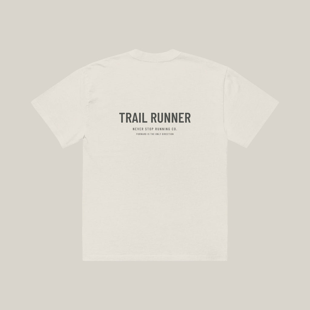 Trail Runner Type-led Tee, back print in Charcoal on Faded Bone · grey
