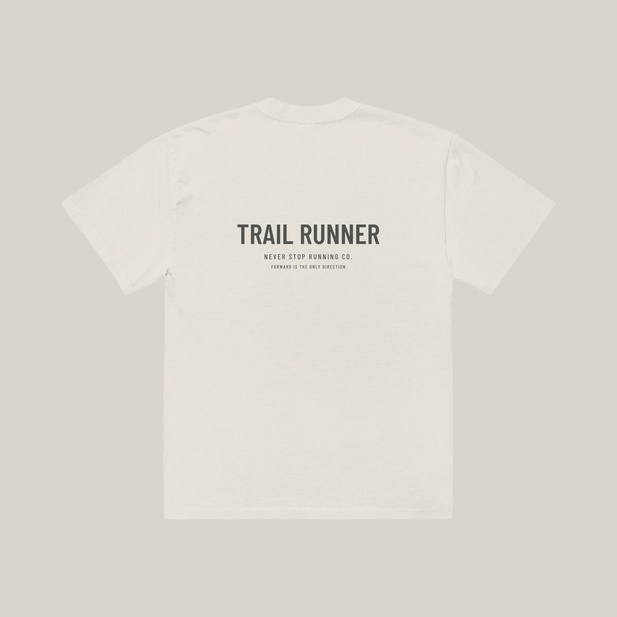 Trail Runner Type-led Tee, back print in Charcoal on Faded Bone · grey