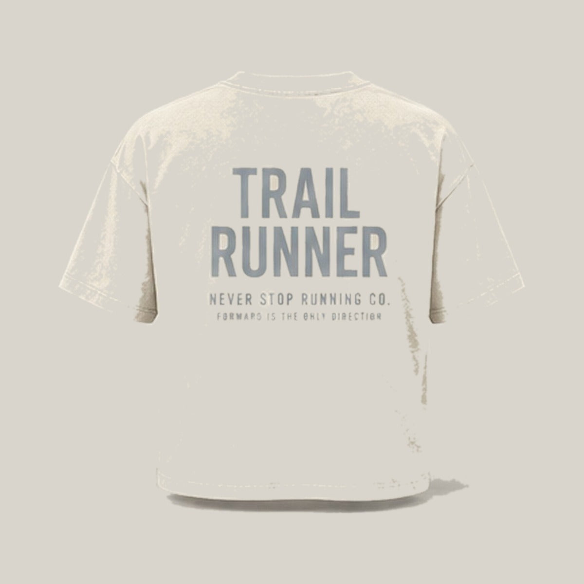 Trail Runner Type-led Tee, back print in silver-grey on Washed Charcoal · grey
