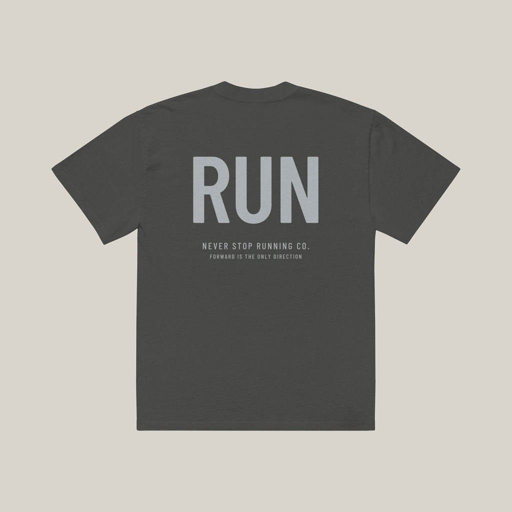 Vertical Run Casual Tee, Washed Charcoal, back, alternate · grey